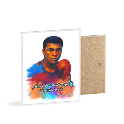 Inspirational Muhammad Ali Poster with Wooden Frame - Float Like a Butterfly, Sting Like a Bee