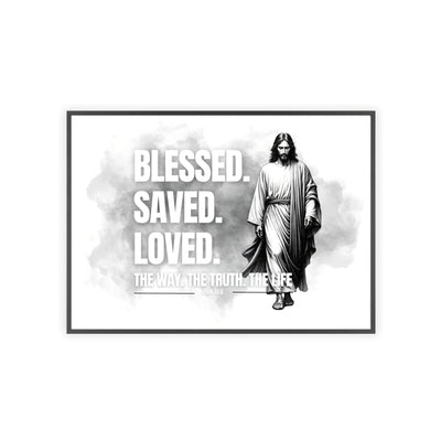 Inspirational Jesus Wall Art - Blessed, Saved, Loved - Framed Poster