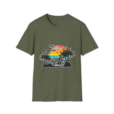 Dust in the Wind Unisex Jersey Tee – Retro Motorcycle & Palm Trees Design
