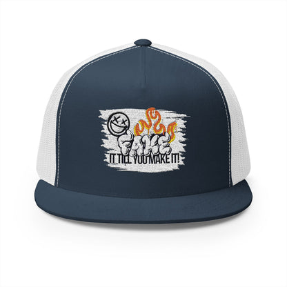 Embroidered 5 Panel Trucker Cap - Fake it til you make it