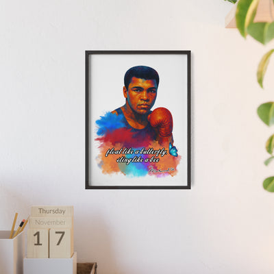 Inspirational Muhammad Ali Poster with Wooden Frame - Float Like a Butterfly, Sting Like a Bee
