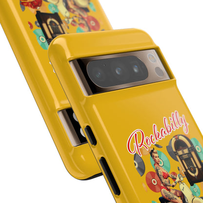 Rockabilly Phone Case, Vintage Scooter Design, Retro Style Cover, Fun Gift for Music Lovers, Yellow Tough Cases