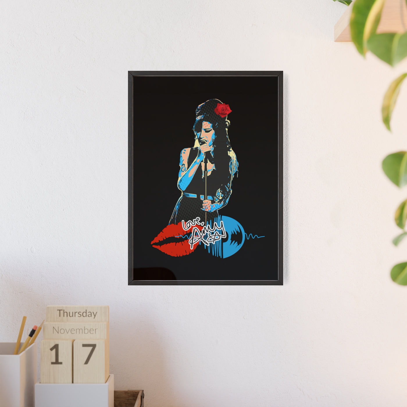 Love Amy Winehouse Poster with Wooden Frame - Vibrant Wall Art for Music Lovers