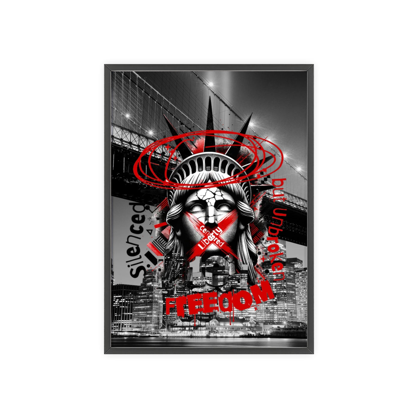 Freedom Poster with Wooden Frame - NYC Decor, Wall Art