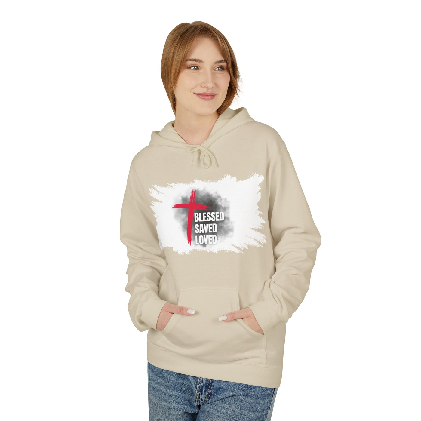 Faith-Inspired Hoodie: Blessed, Saved, Loved - Christian JESUS