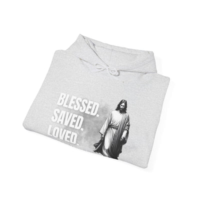 Blessed, Saved, Loved Hoodie - Unisex Heavy Blend Sweatshirt for Comfort and Faith Jesus