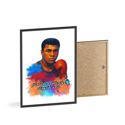Inspirational Muhammad Ali Poster with Wooden Frame - Float Like a Butterfly, Sting Like a Bee