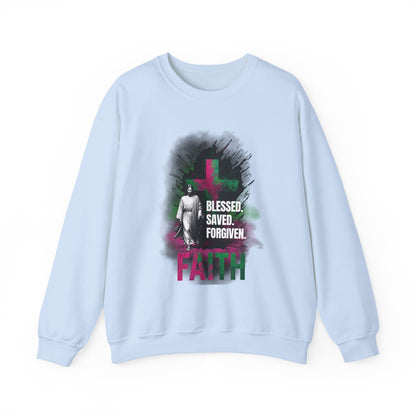 Jesus mit Faith und Spruch Blessed -Saved -Forgiven Sweatshirt