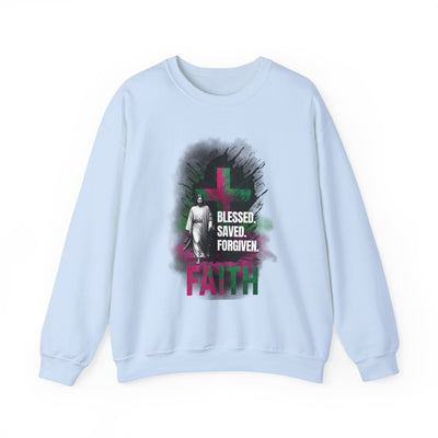 Jesus mit Faith und Spruch Blessed -Saved -Forgiven Sweatshirt