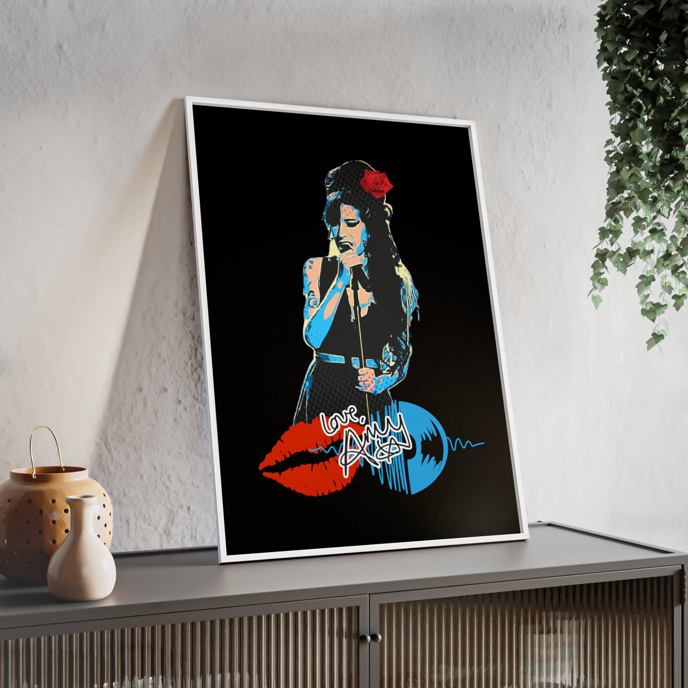 Love Amy Winehouse Poster with Wooden Frame - Vibrant Wall Art for Music Lovers