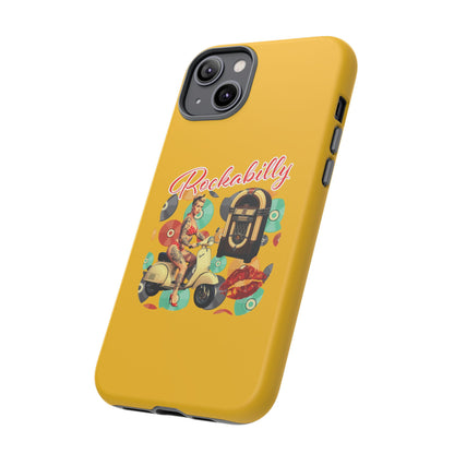 Rockabilly Phone Case, Vintage Scooter Design, Retro Style Cover, Fun Gift for Music Lovers, Yellow Tough Cases