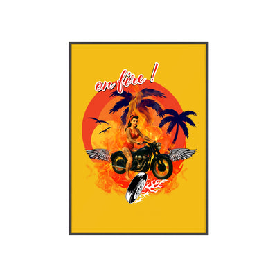 Vibrant Motorcycle Poster with Wooden Frame | Retro Wall Art for Bikers