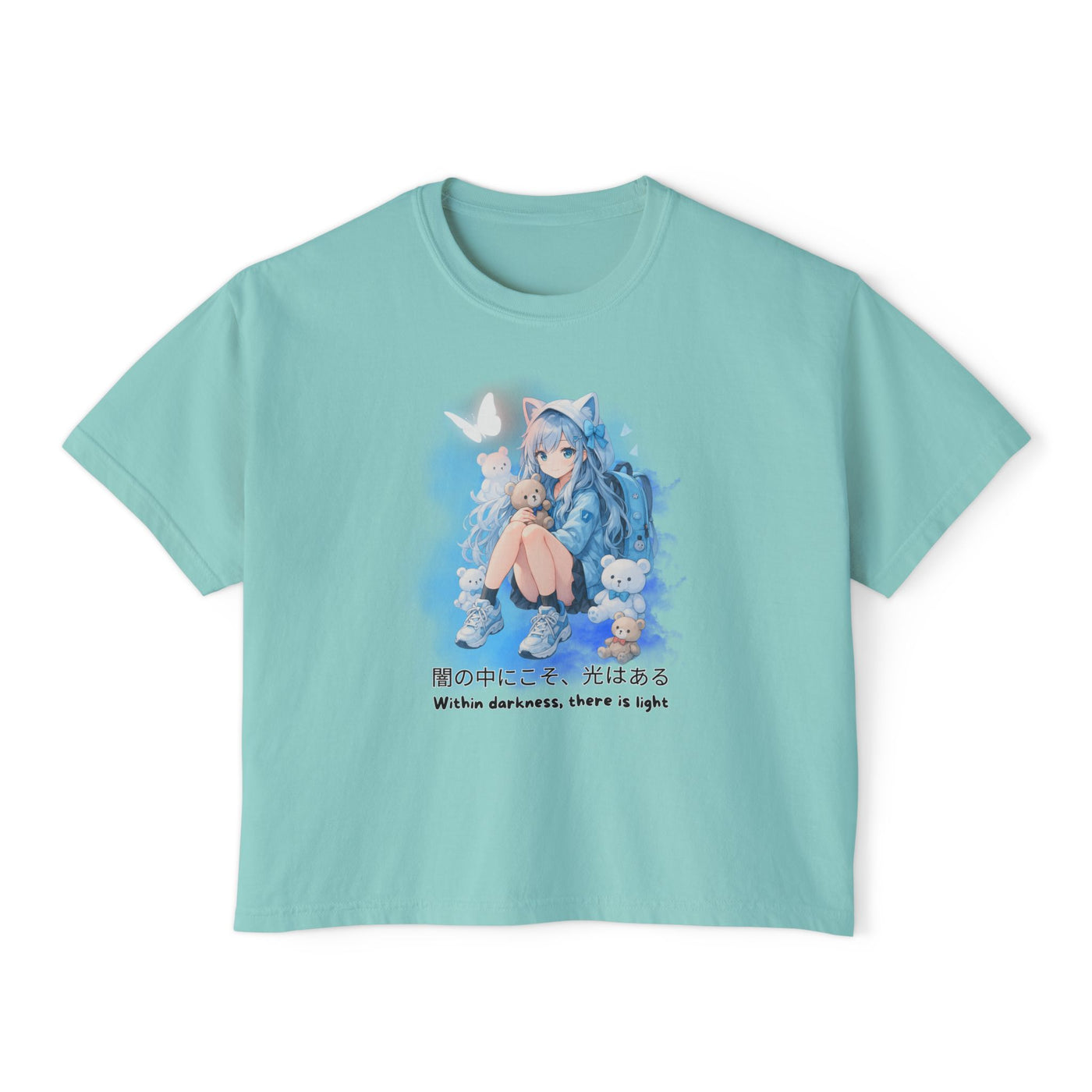 Women's Boxy Tee - "Within Darkness, There is Light" Cozy Cartoon Tee Anime