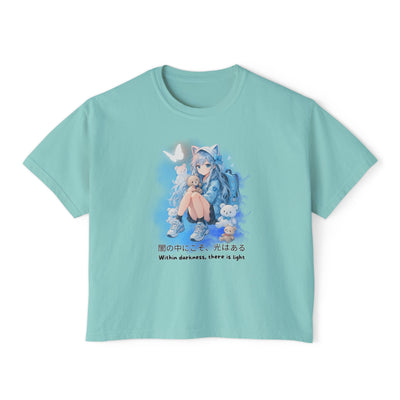 Women's Boxy Tee - "Within Darkness, There is Light" Cozy Cartoon Tee Anime