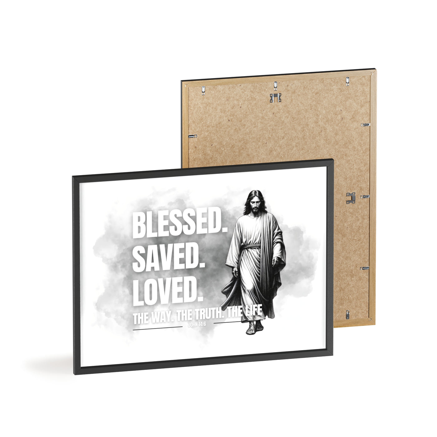 Inspirational Jesus Wall Art - Blessed, Saved, Loved - Framed Poster