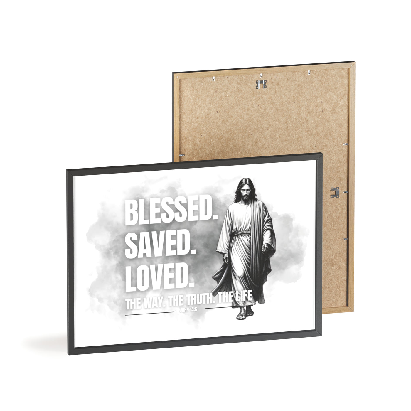 Inspirational Jesus Wall Art - Blessed, Saved, Loved - Framed Poster