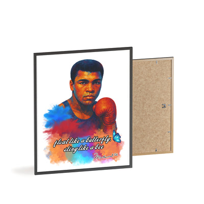 Inspirational Muhammad Ali Poster with Wooden Frame - Float Like a Butterfly, Sting Like a Bee