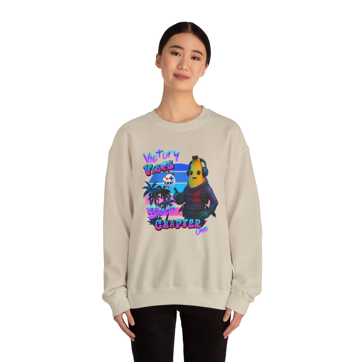 Victory Fortnite Vibes Banana Crewneck Sweatshirt - Unisex Heavy Blend