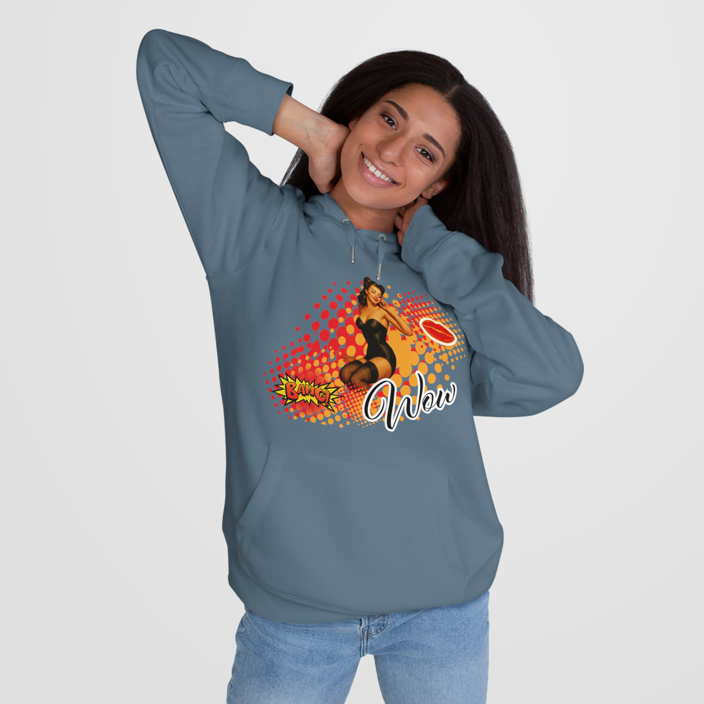 Retro Pin-Up Queen Hooded Sweatshirt - 'Wow' Graphic