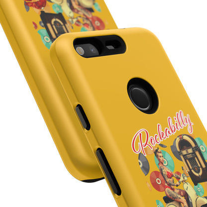Rockabilly Phone Case, Vintage Scooter Design, Retro Style Cover, Fun Gift for Music Lovers, Yellow Tough Cases