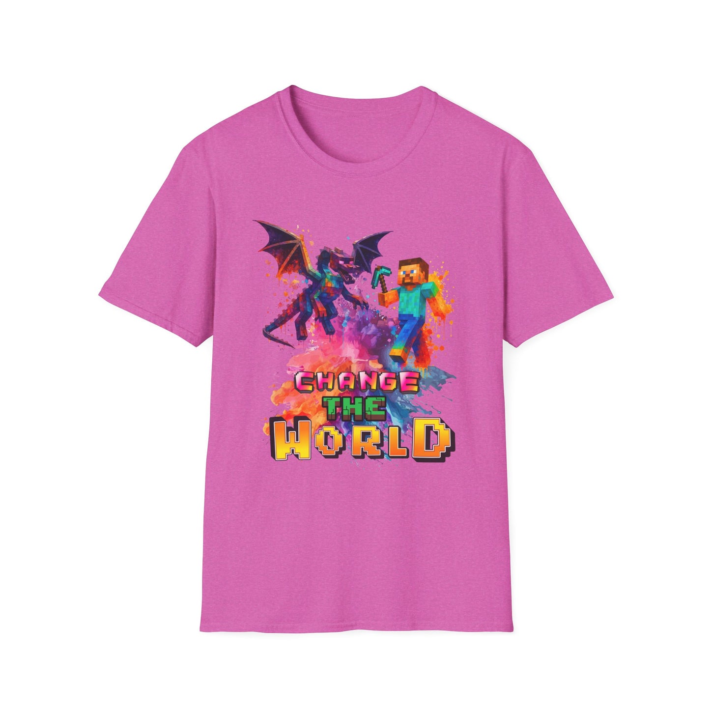 Minecraft Change the World Video Game T-Shirt - Unisex Softstyle Tee for Gamers