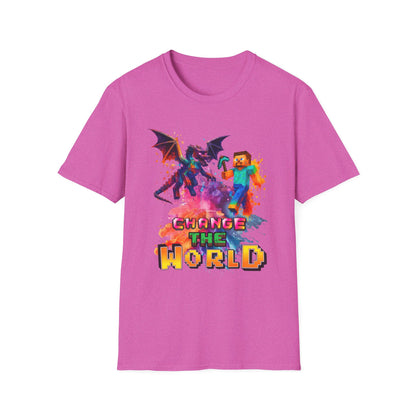 Minecraft Change the World Video Game T-Shirt - Unisex Softstyle Tee for Gamers