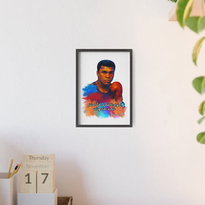 Inspirational Muhammad Ali Poster with Wooden Frame - Float Like a Butterfly, Sting Like a Bee
