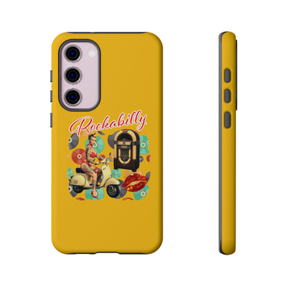 Rockabilly Phone Case, Vintage Scooter Design, Retro Style Cover, Fun Gift for Music Lovers, Yellow Tough Cases