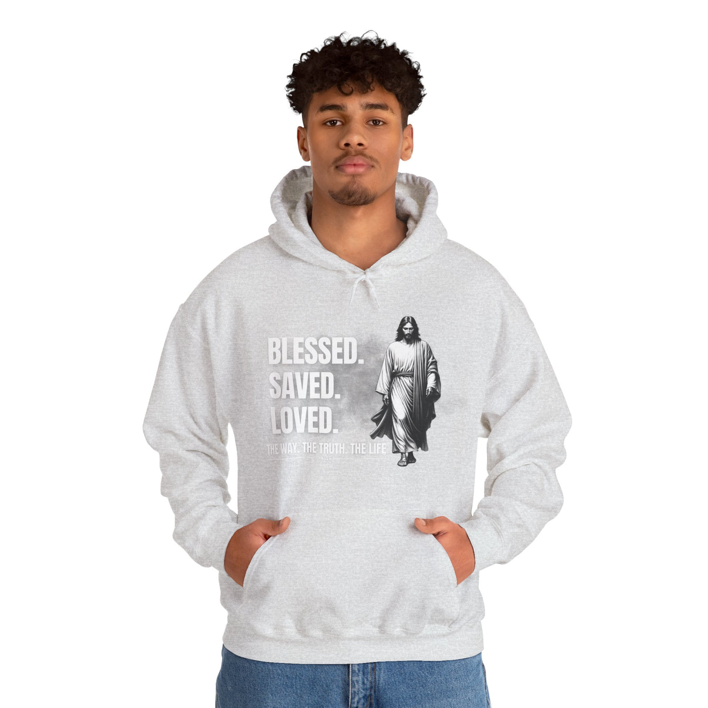 Blessed, Saved, Loved Hoodie - Unisex Heavy Blend Sweatshirt for Comfort and Faith Jesus