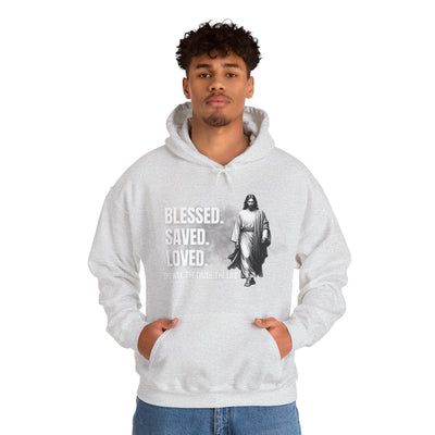 Blessed, Saved, Loved Hoodie - Unisex Heavy Blend Sweatshirt for Comfort and Faith Jesus