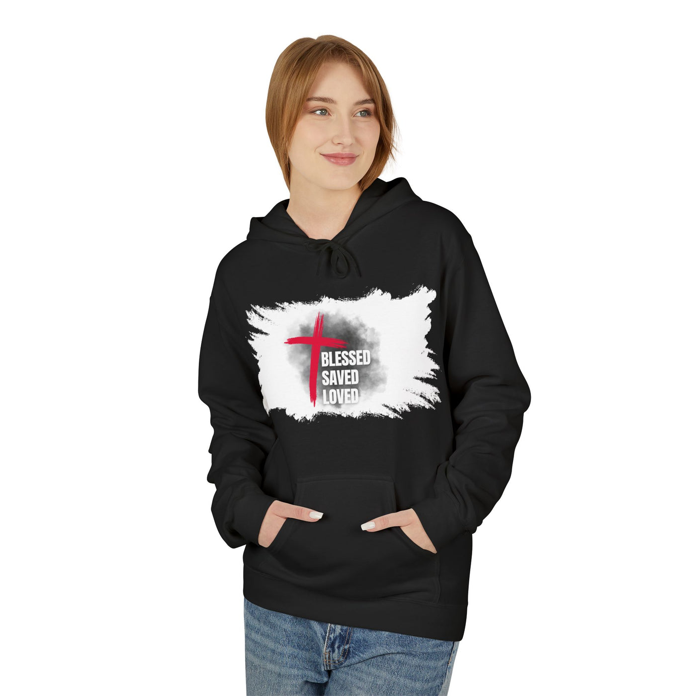 Faith-Inspired Hoodie: Blessed, Saved, Loved - Christian JESUS