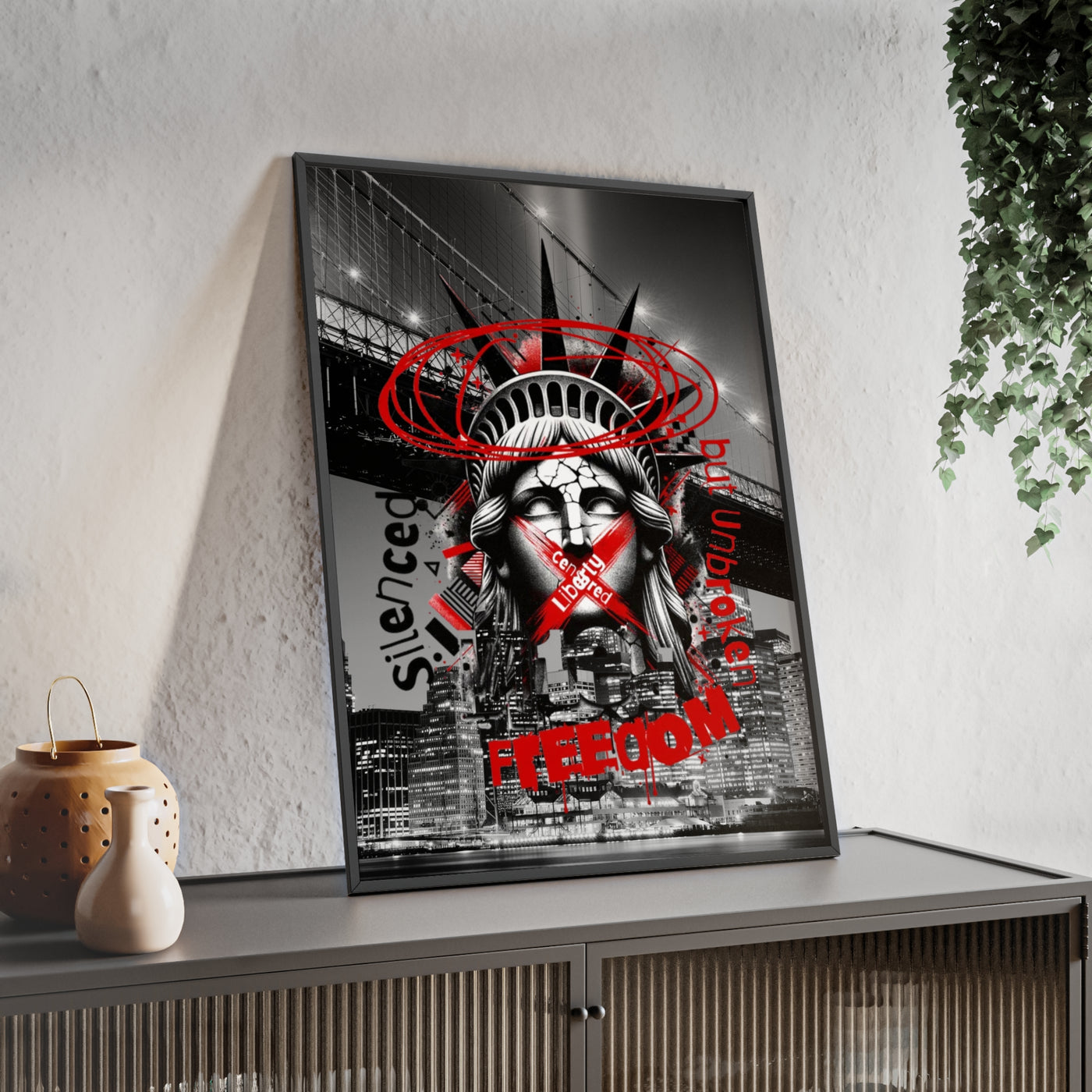 Freedom Poster with Wooden Frame - NYC Decor, Wall Art