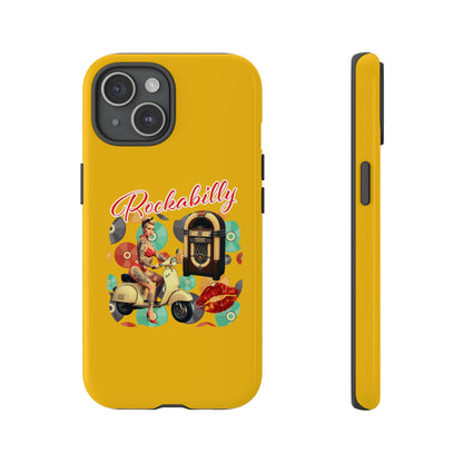 Rockabilly Phone Case, Vintage Scooter Design, Retro Style Cover, Fun Gift for Music Lovers, Yellow Tough Cases