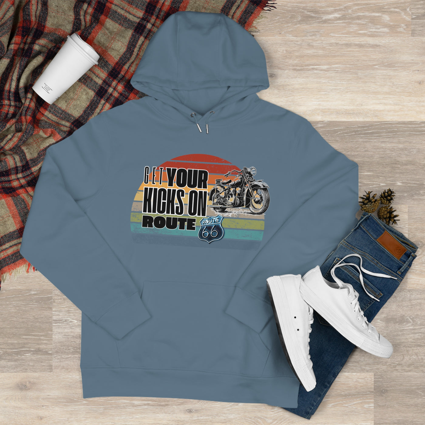 Retro Route 66 Motorcycle Hoodie Sweatshirt - Get your kicks on route 66