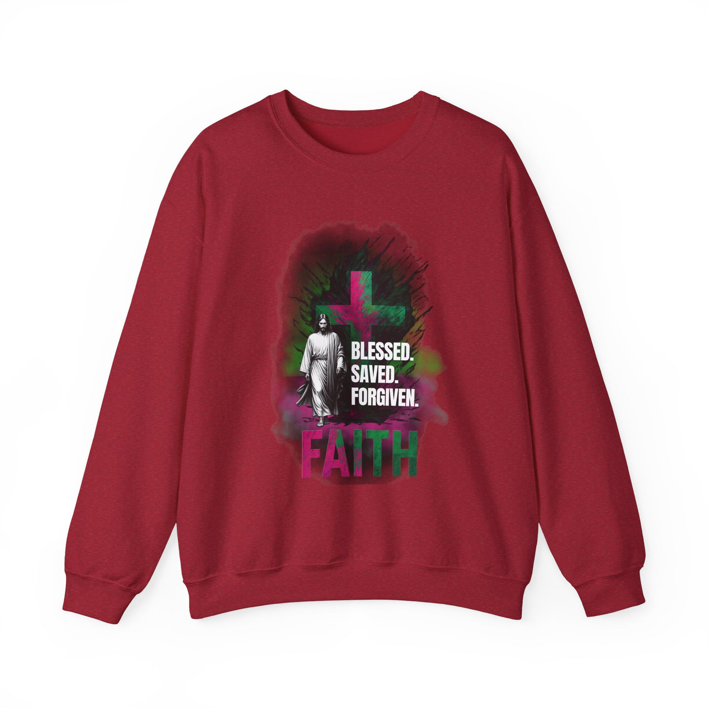 Jesus mit Faith und Spruch Blessed -Saved -Forgiven Sweatshirt