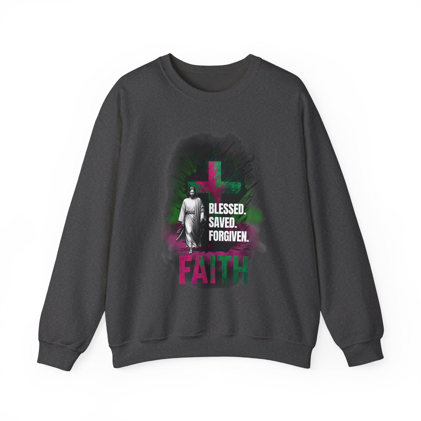 Jesus mit Faith und Spruch Blessed -Saved -Forgiven Sweatshirt