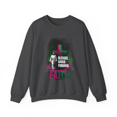 Jesus mit Faith und Spruch Blessed -Saved -Forgiven Sweatshirt