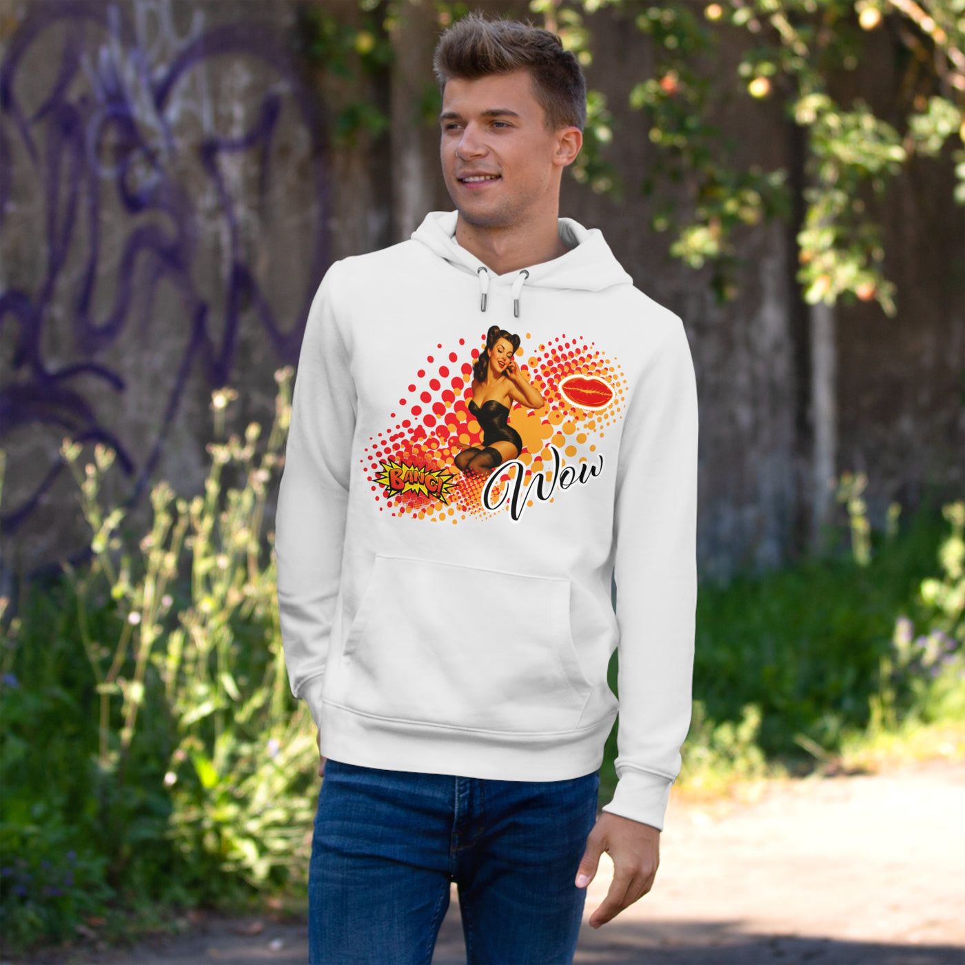Retro Pin-Up Queen Hooded Sweatshirt - 'Wow' Graphic