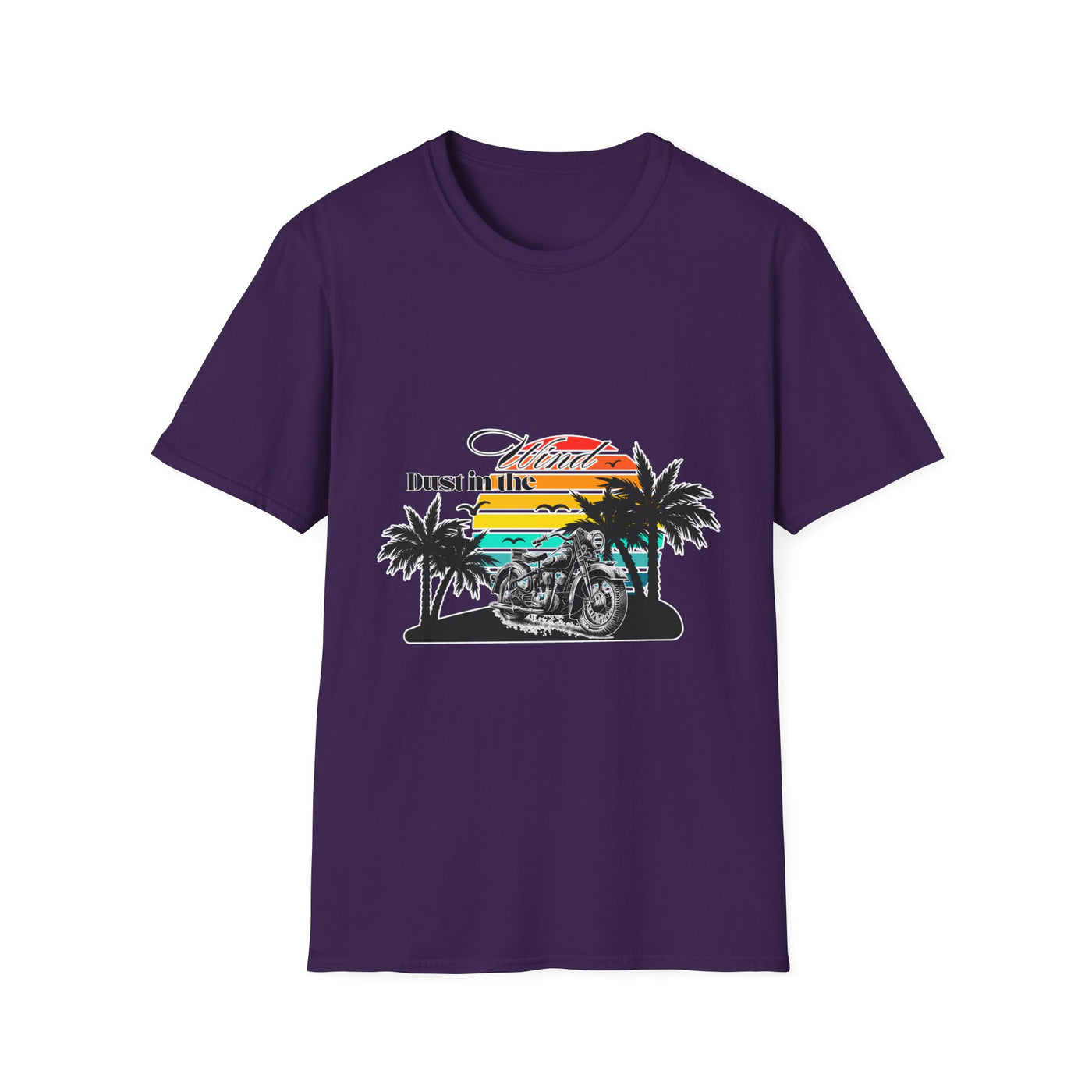 Dust in the Wind Unisex Jersey Tee – Retro Motorcycle & Palm Trees Design