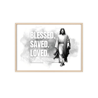 Inspirational Jesus Wall Art - Blessed, Saved, Loved - Framed Poster