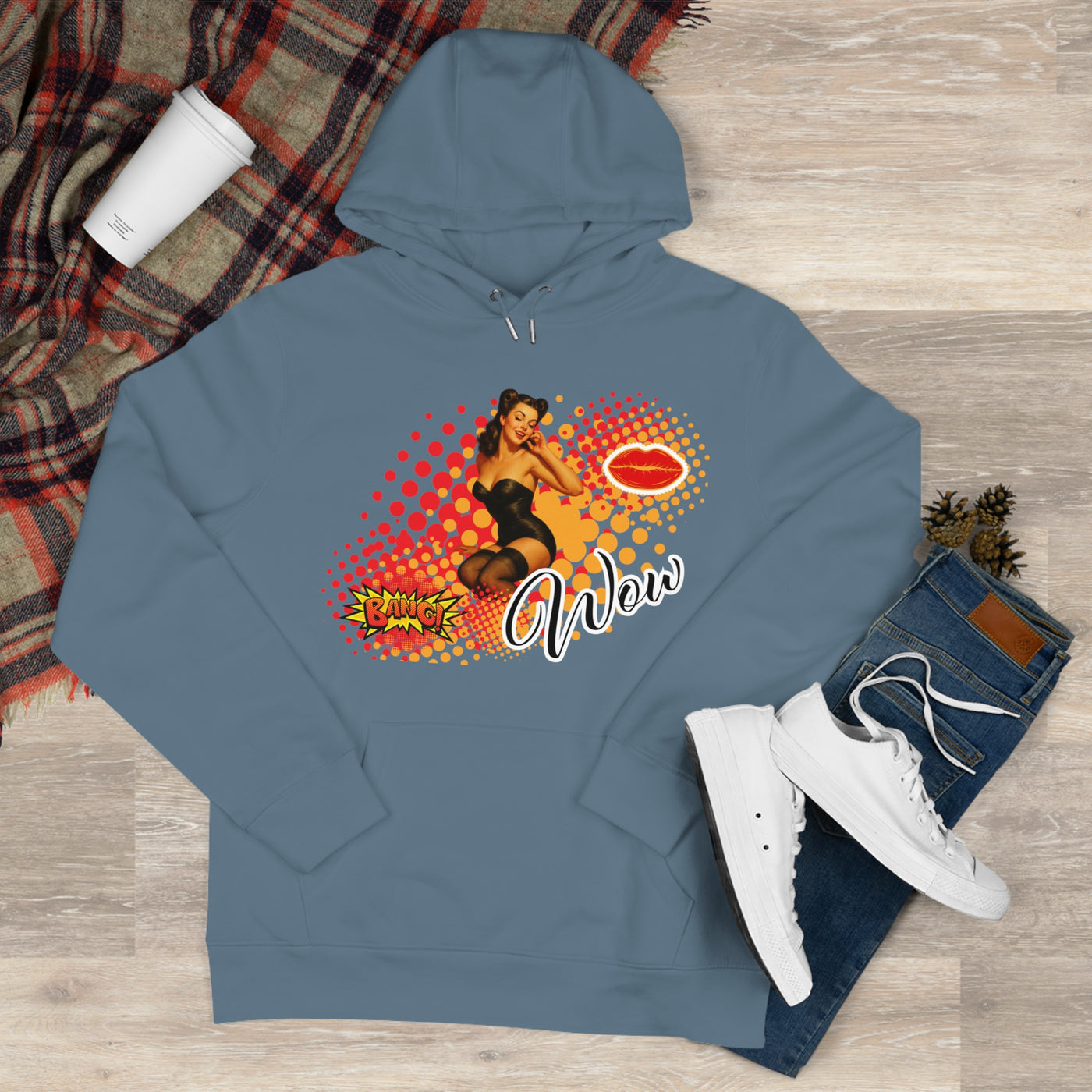 Retro Pin-Up Queen Hooded Sweatshirt - 'Wow' Graphic