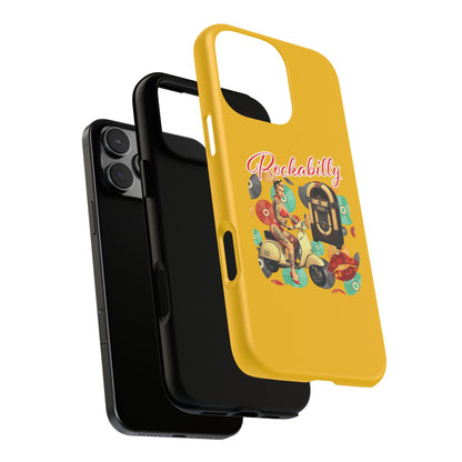 Rockabilly Phone Case, Vintage Scooter Design, Retro Style Cover, Fun Gift for Music Lovers, Yellow Tough Cases