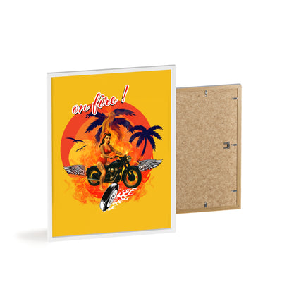 Vibrant Motorcycle Poster with Wooden Frame | Retro Wall Art for Bikers