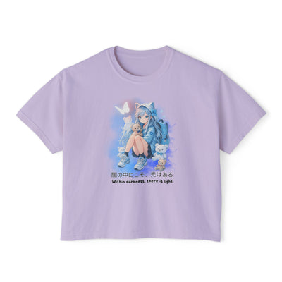 Women's Boxy Tee - "Within Darkness, There is Light" Cozy Cartoon Tee Anime