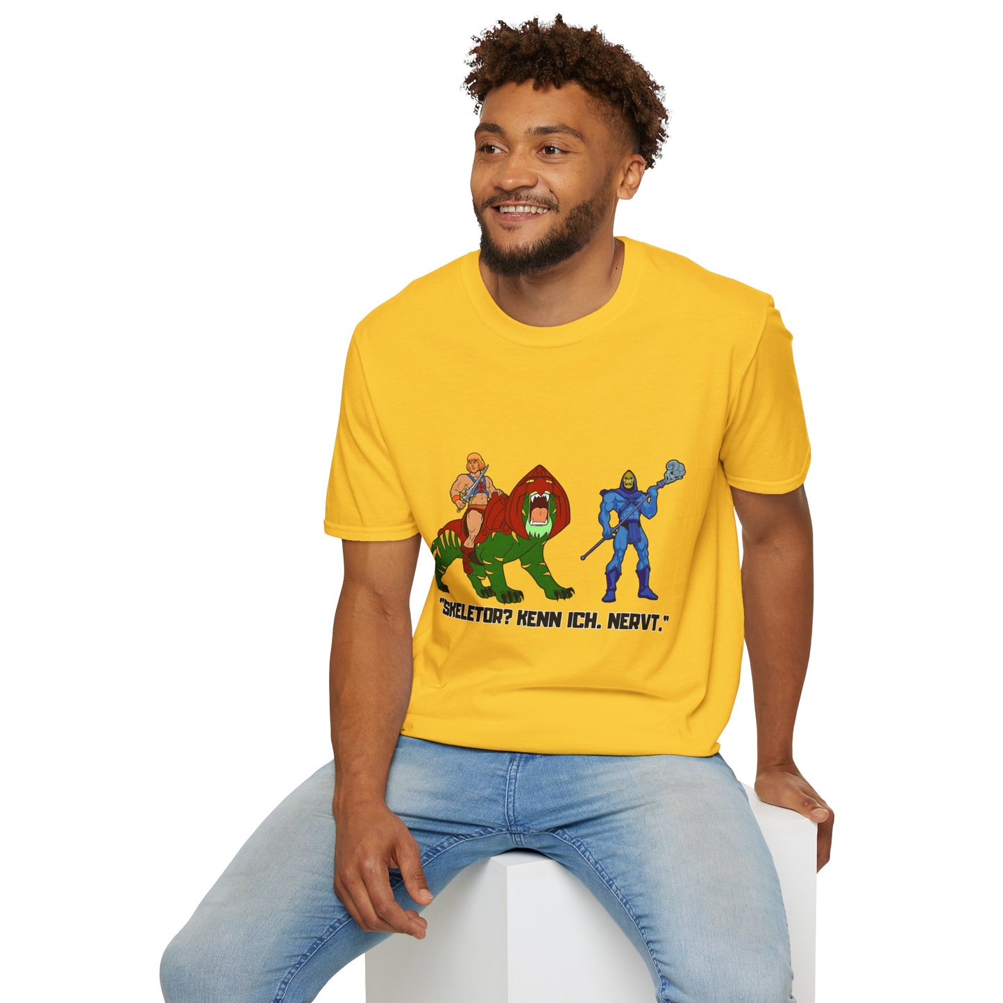He-Man Retro Graphic Tee, Unisex Softstyle Shirt for Fans, Vintage Cartoon Apparel, Gift for Geeks, Nostalgic T-Shirt