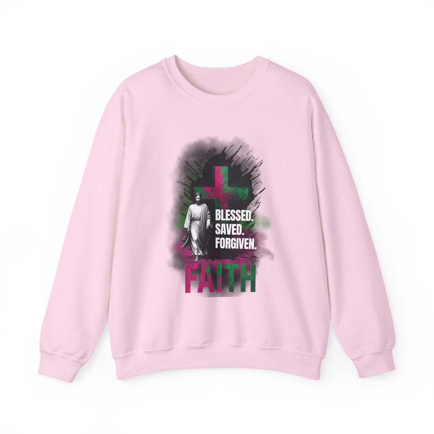 Jesus mit Faith und Spruch Blessed -Saved -Forgiven Sweatshirt