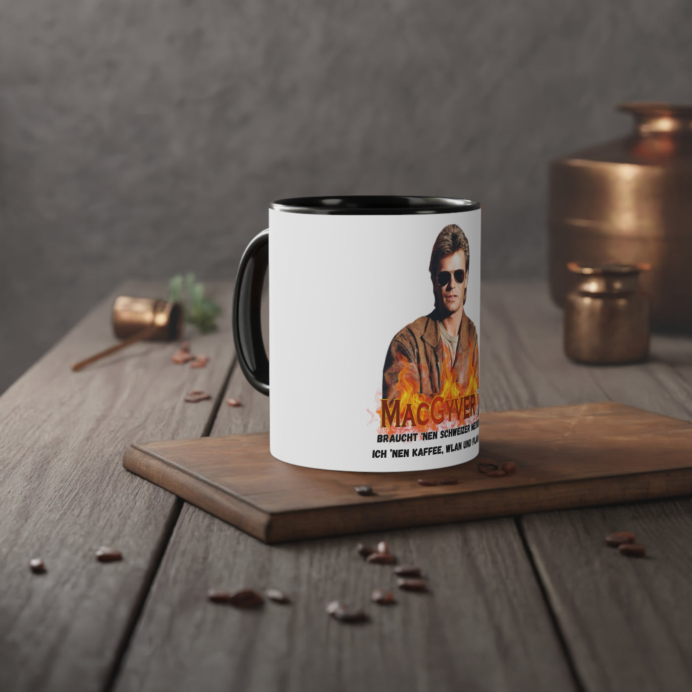 MacGyver Flame Mug, Coffee Lover Gift, Retro 80s Mug, Funny Office Cup, Tasse