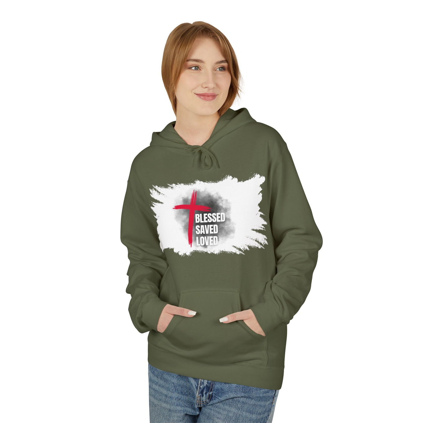 Faith-Inspired Hoodie: Blessed, Saved, Loved - Christian JESUS