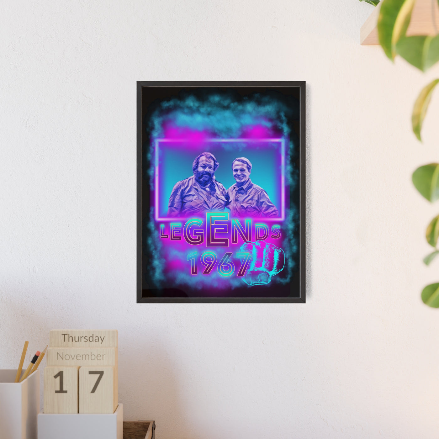 Retro Legends Poster with Wooden Frame - 1967 Nostalgia Art Bud Spencer &amp; Terence Hill