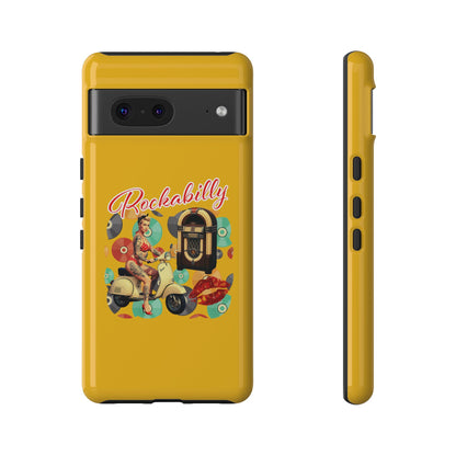 Rockabilly Phone Case, Vintage Scooter Design, Retro Style Cover, Fun Gift for Music Lovers, Yellow Tough Cases